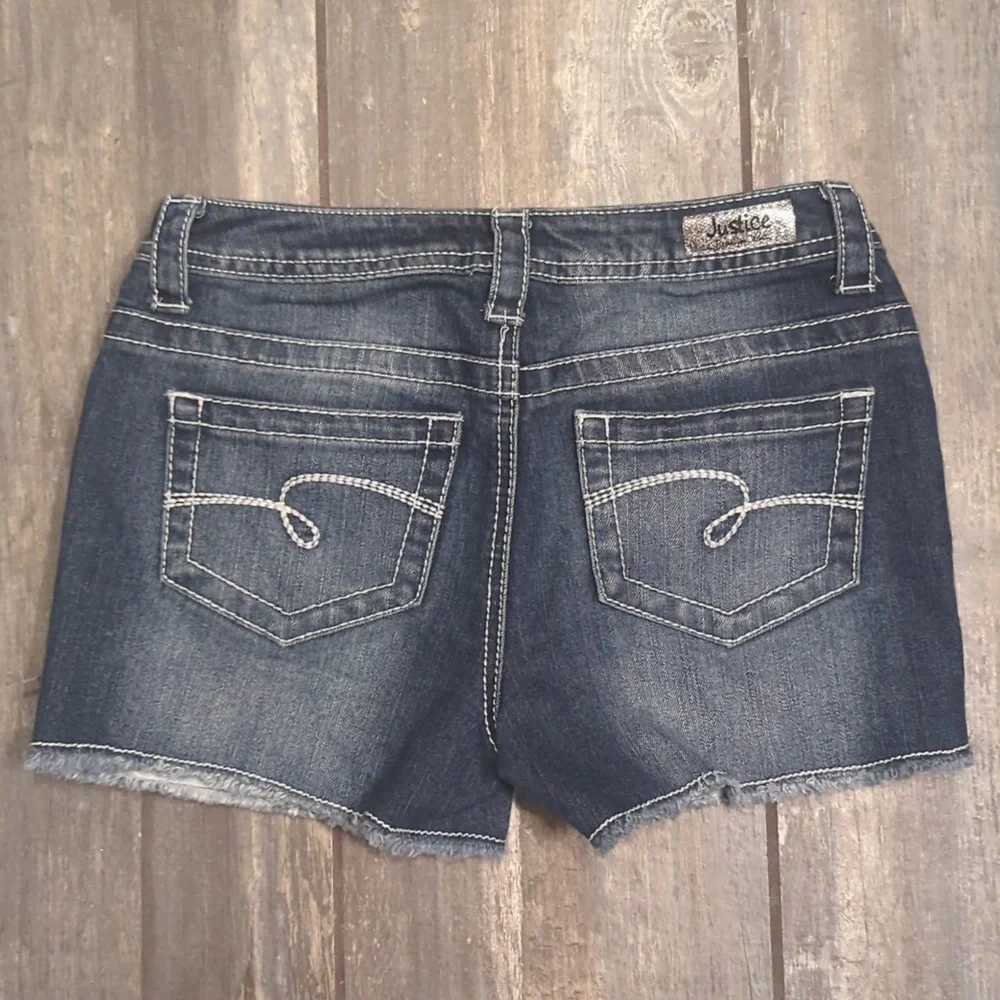 3/$30 JUSTICE Jeans girls sequin USA American Flag patriotic jean shorts sz 12